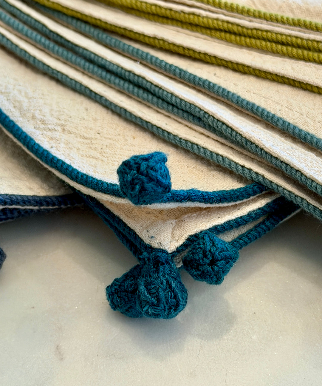 Valerie Barkowski Cotton Napkin w/ Hand Knotted Accents, Morocco | Teal