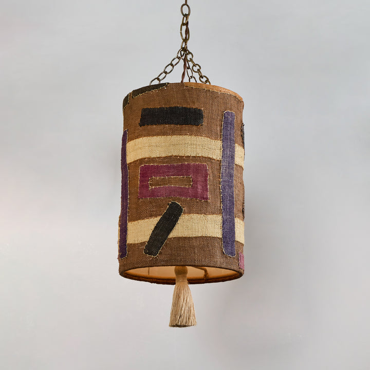 Custom Hanging Shade Pendant made from Vintage Kuba Cloth, Morocco
