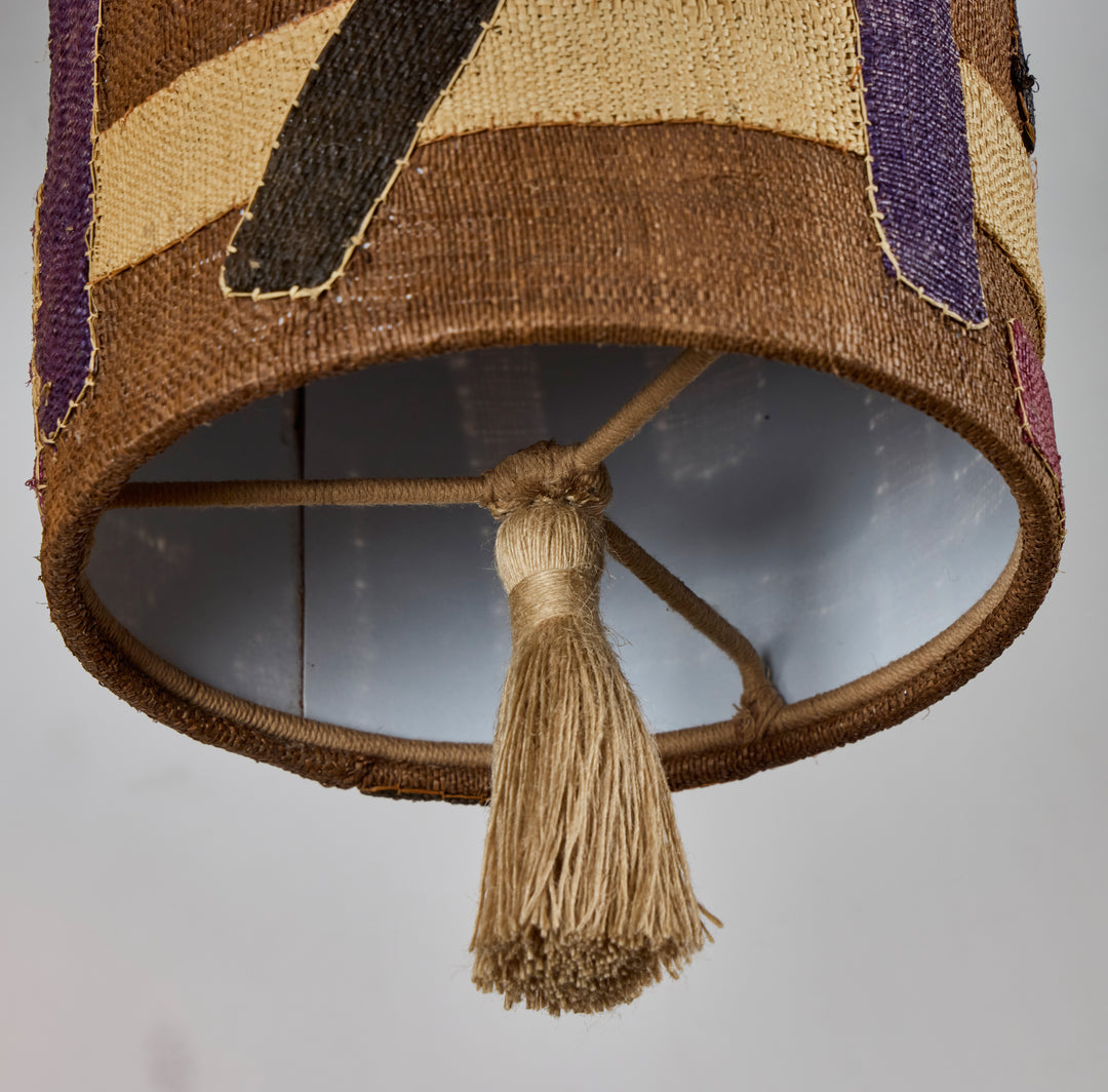 Custom Hanging Shade Pendant made from Vintage Kuba Cloth, Morocco