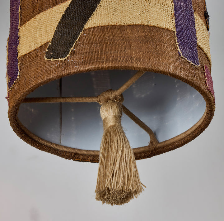 Custom Hanging Shade Pendant made from Vintage Kuba Cloth, Morocco