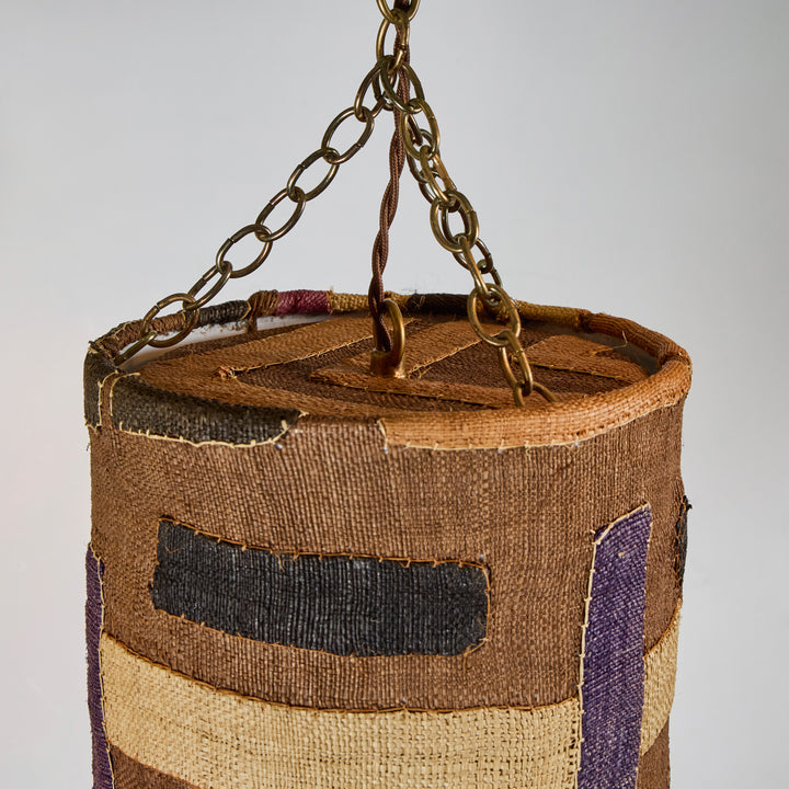 Custom Hanging Shade Pendant made from Vintage Kuba Cloth, Morocco