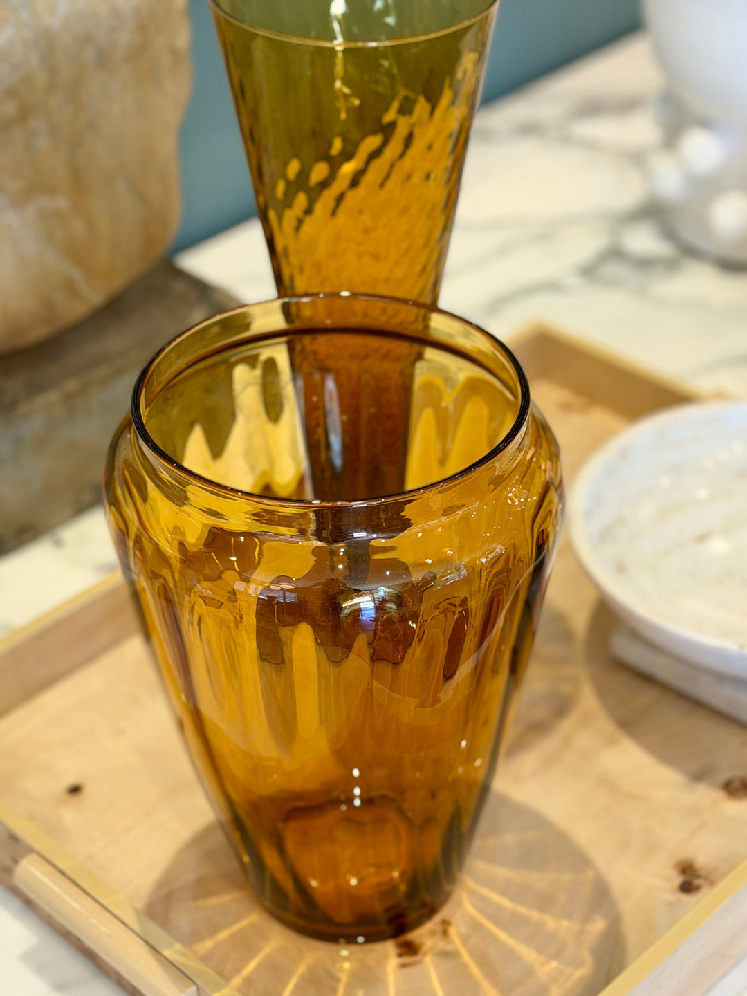 Vintage Large Handblown Amber Glass Vase