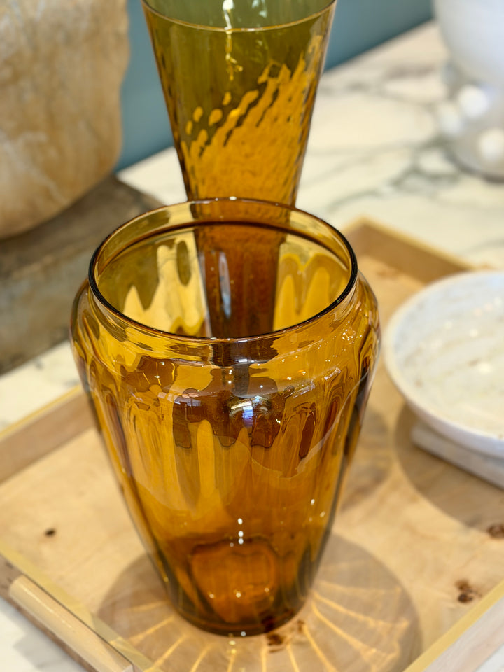 Vintage Large Handblown Amber Glass Vase