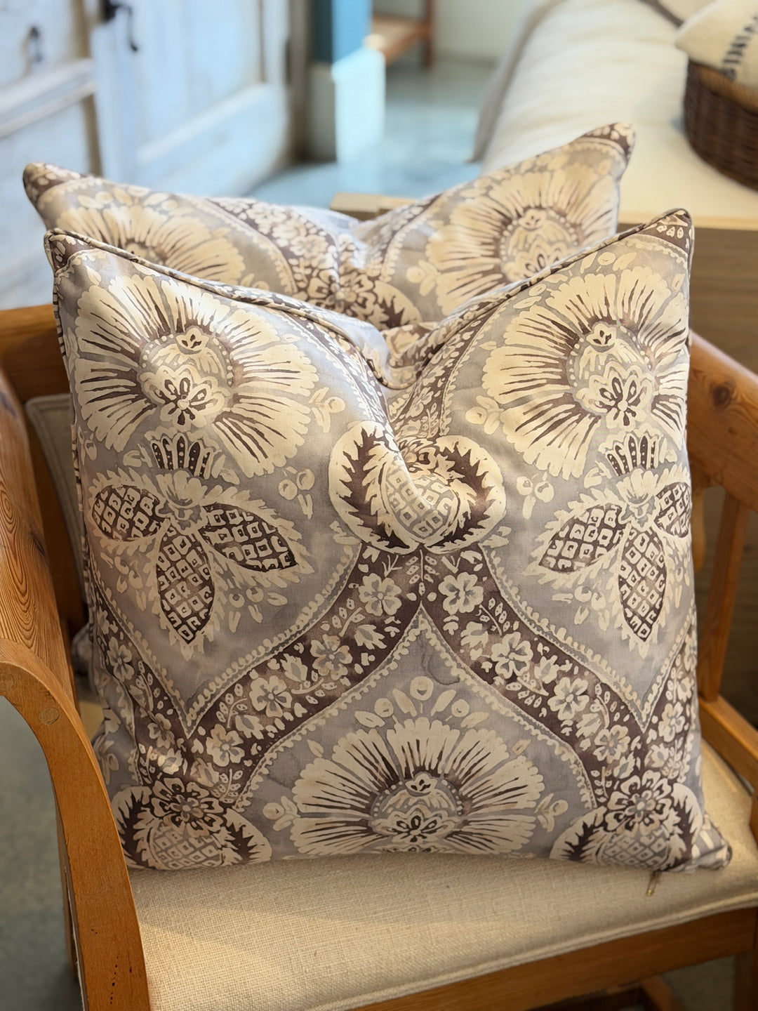 Custom 21"x21" Pillow made from a Brown, Gray + Cream Watercolor Print on Cotton