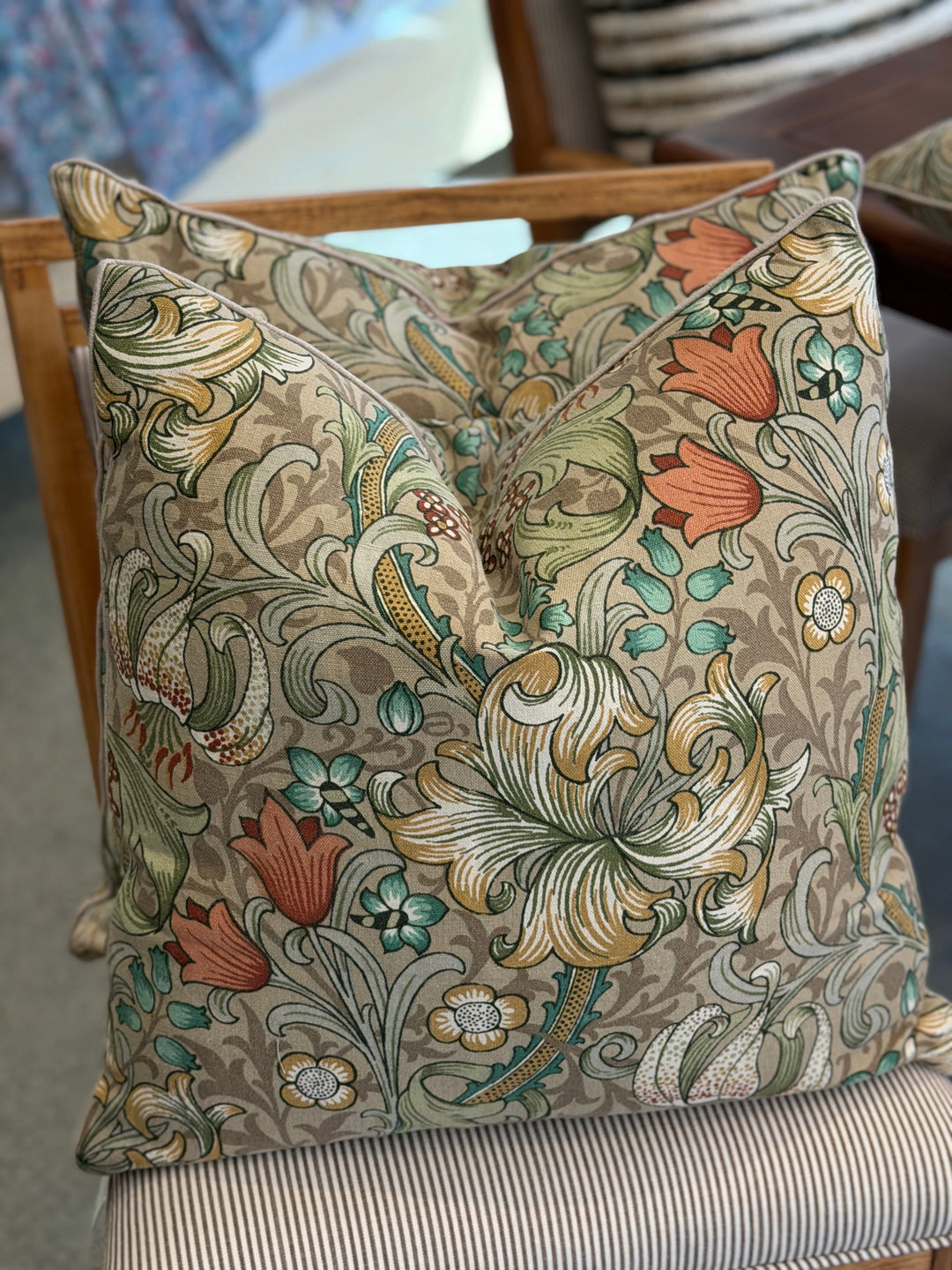 Custom 21" x 21" Pillow made from William Morris' Golden Lily Botanical Print on Cotton