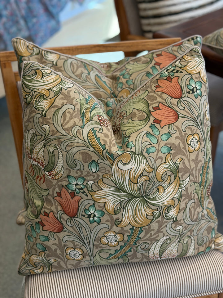 Custom 21" x 21" Pillow made from William Morris' Golden Lily Botanical Print on Cotton