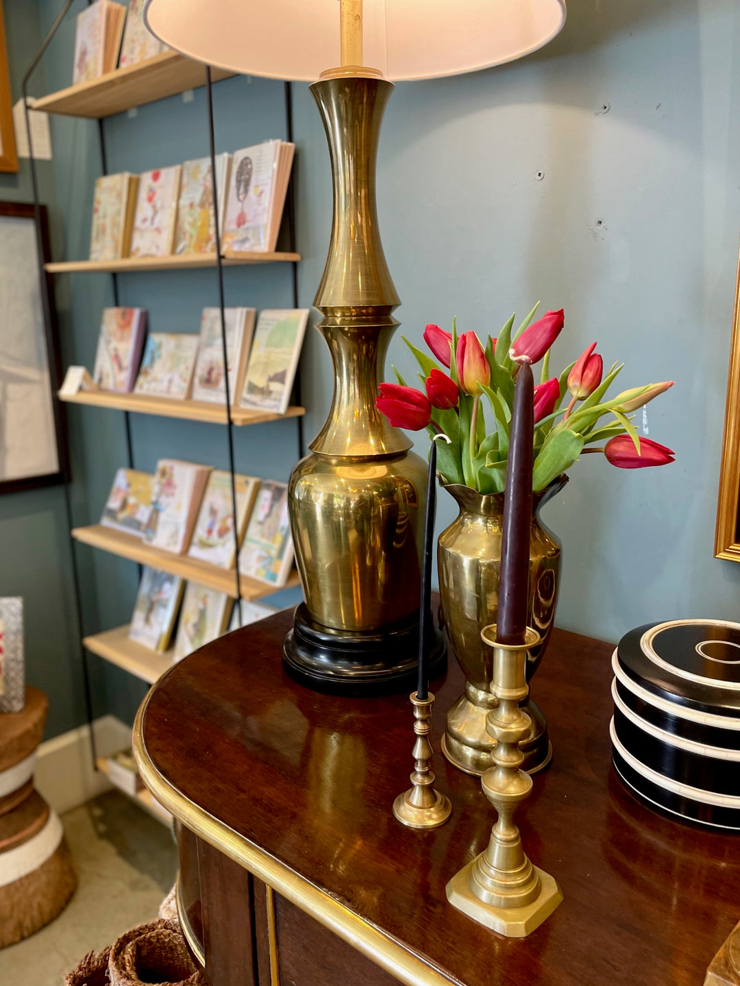 Vintage Large Scale Mid-Century Brass Table Lamps | Pair