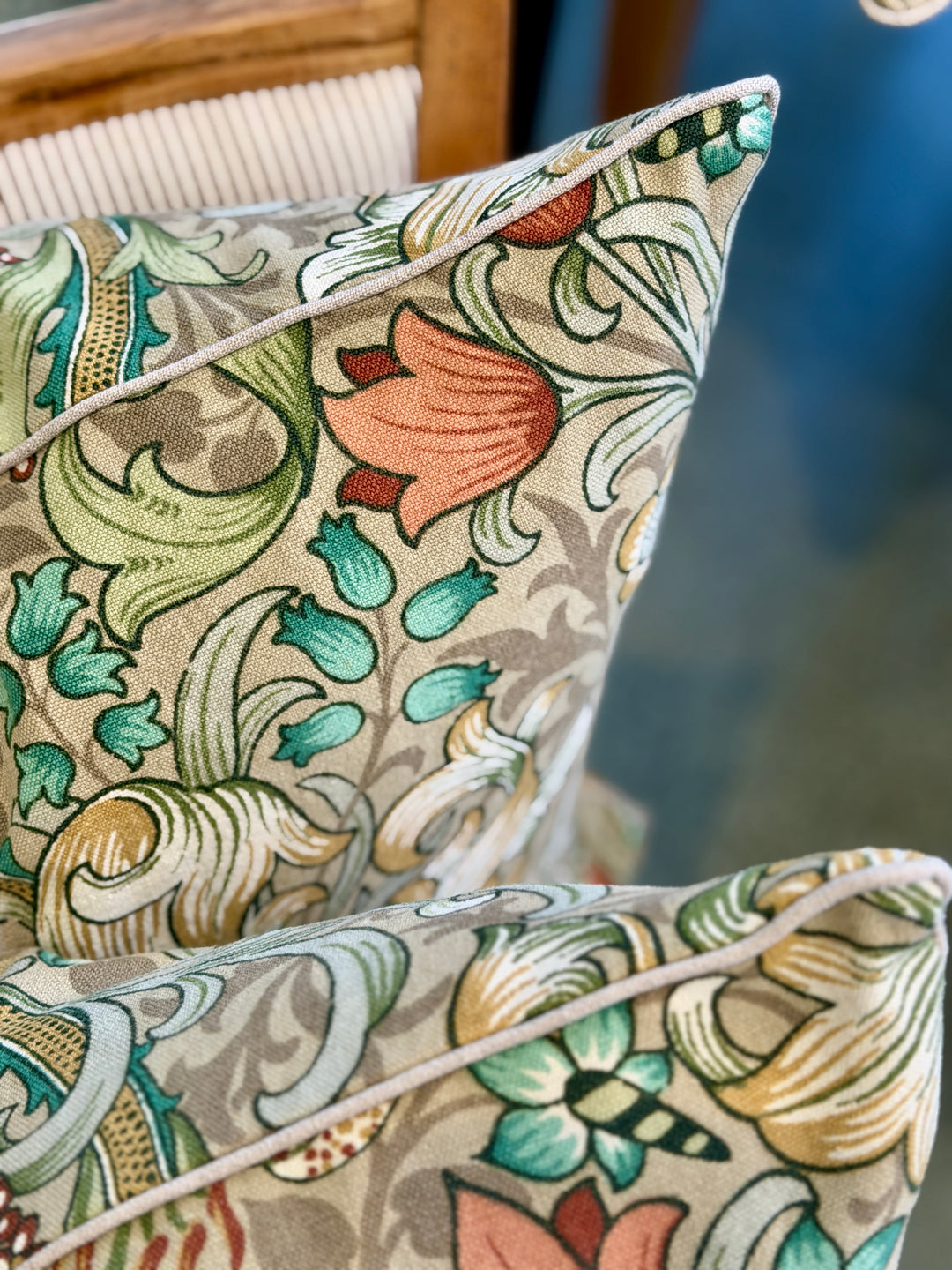 Custom 21" x 21" Pillow made from William Morris' Golden Lily Botanical Print on Cotton