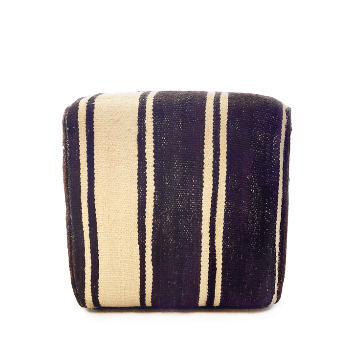 Custom 18" x 18" x 18" Cube Stool, Upholstered in a Vintage Hemp  + Camel Hair Rug