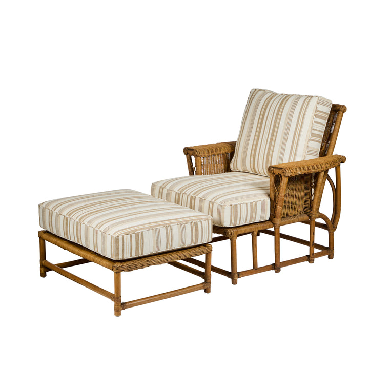 Vintage Natural Wicker Lounge Chair + Ottoman