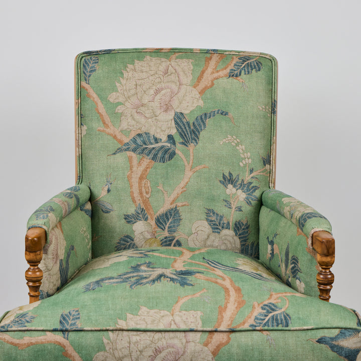 Vintage Wood Ladderback Chair Newly Upholstered