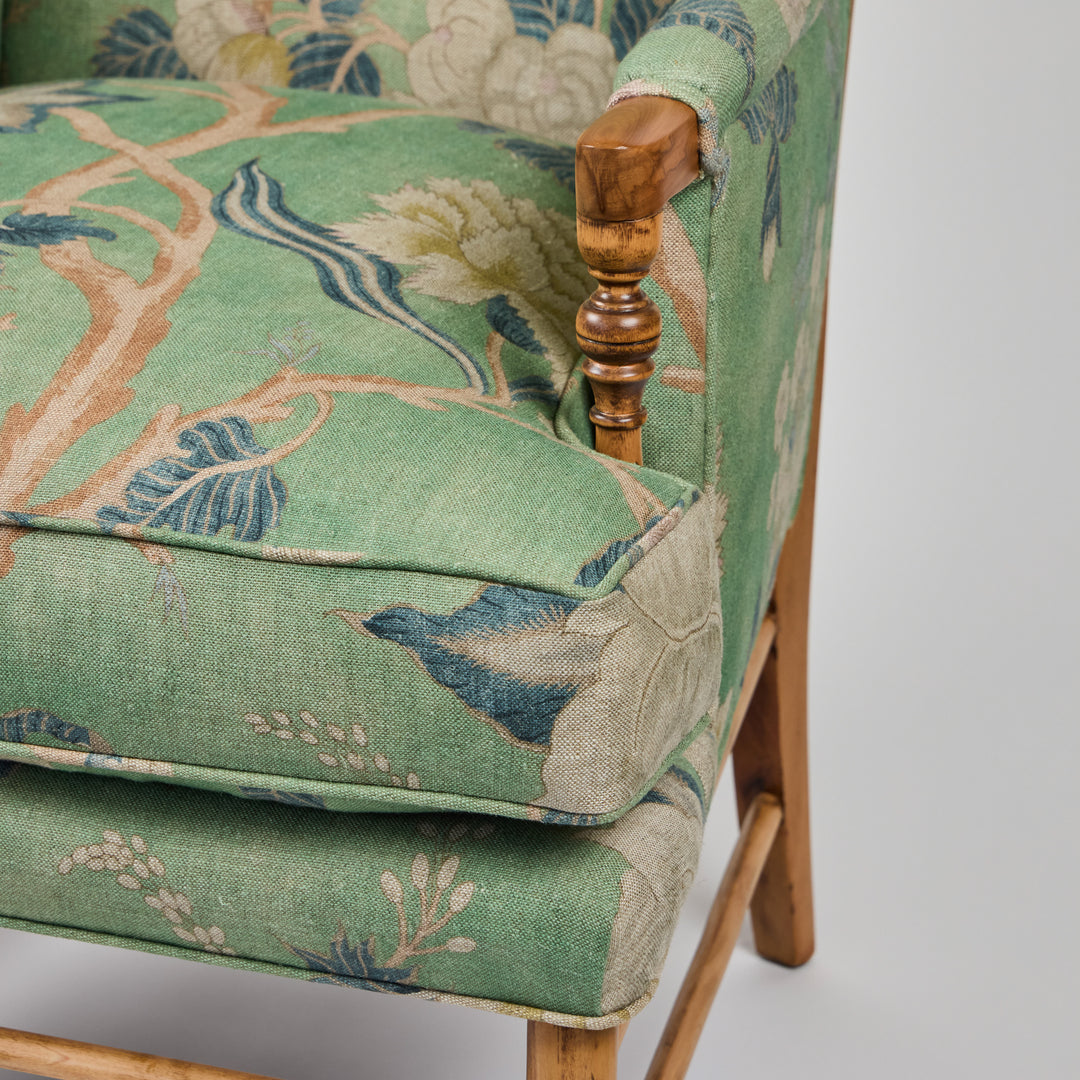 Vintage Wood Ladderback Chair Newly Upholstered