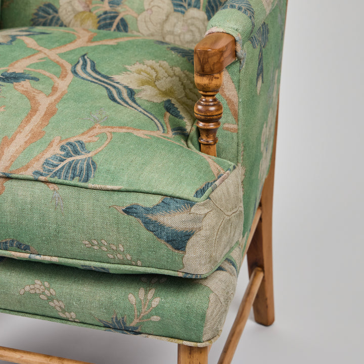Vintage Wood Ladderback Chair Newly Upholstered