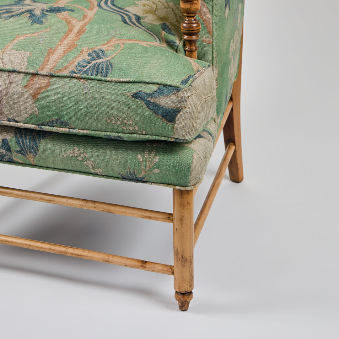 Vintage Wood Ladderback Chair Newly Upholstered