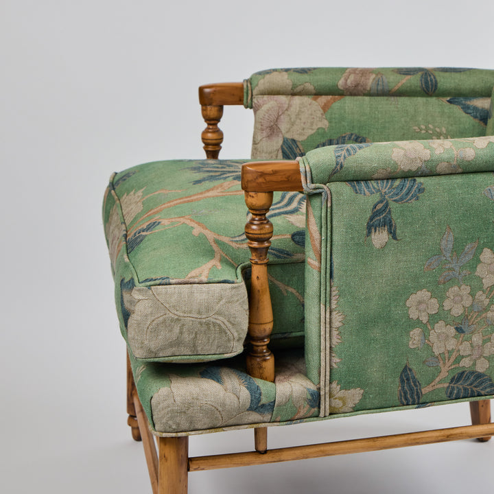 Vintage Wood Ladderback Chair Newly Upholstered