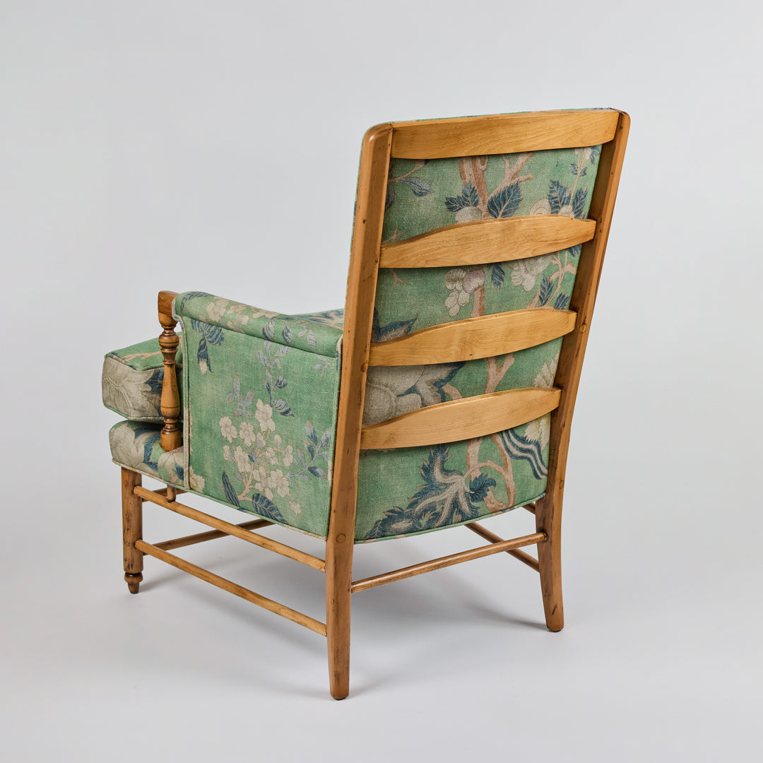 Vintage Wood Ladderback Chair Newly Upholstered