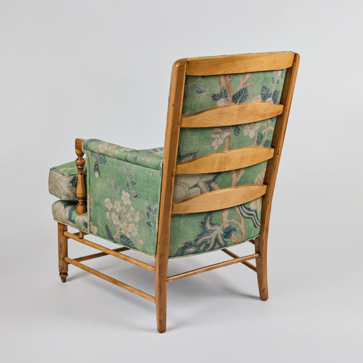 Vintage Wood Ladderback Chair Newly Upholstered