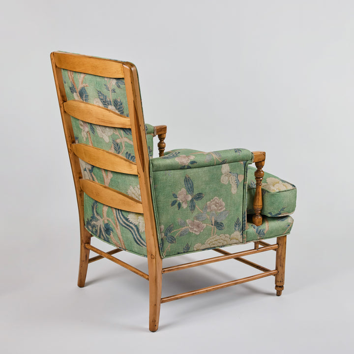 Vintage Wood Ladderback Chair Newly Upholstered