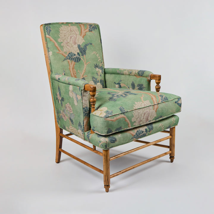 Vintage Wood Ladderback Chair Newly Upholstered