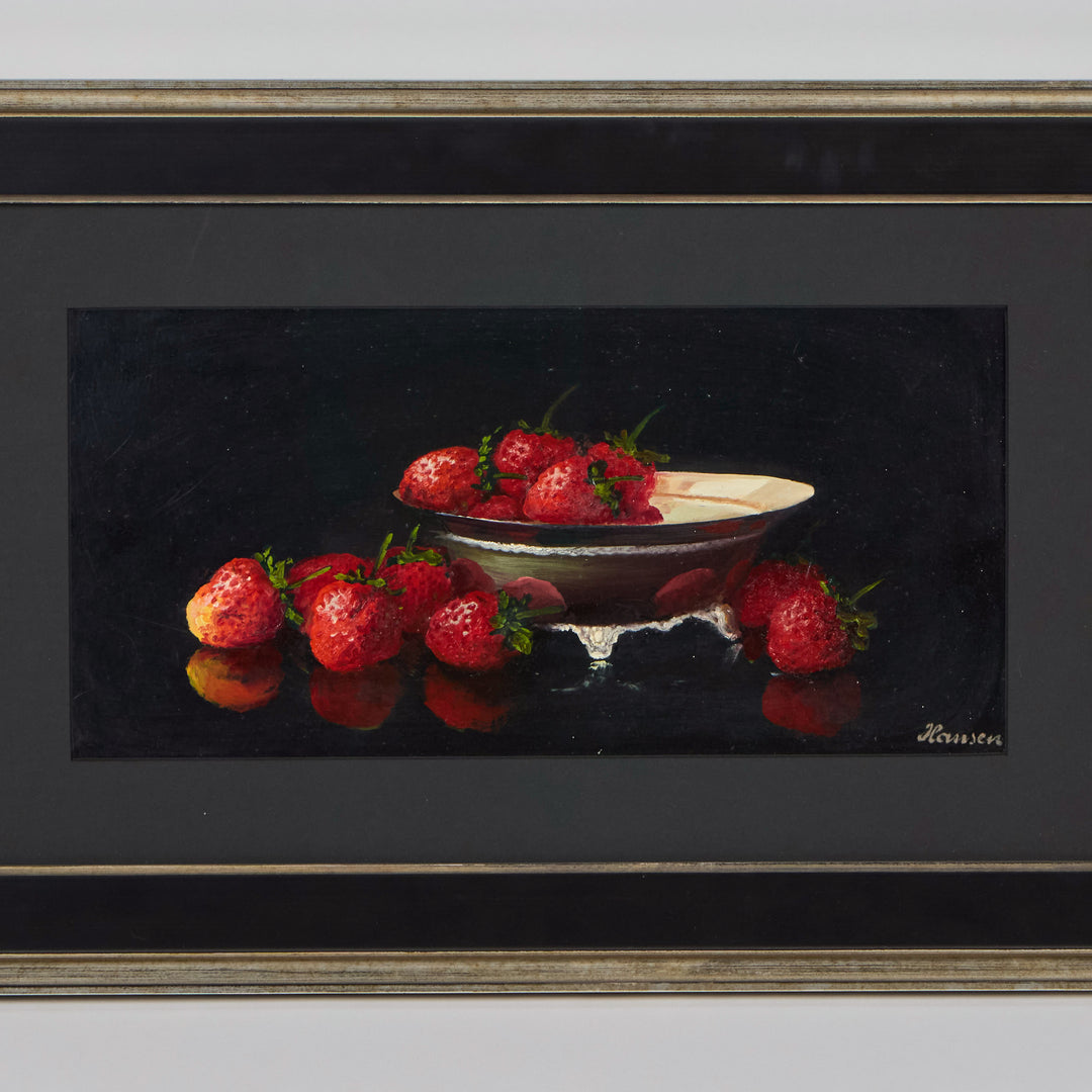 Vintage Oil  Still Life Painting of Strawberries