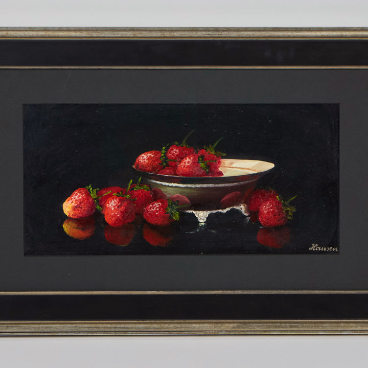 Vintage Oil  Still Life Painting of Strawberries