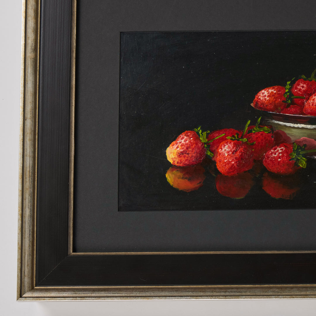 Vintage Oil  Still Life Painting of Strawberries