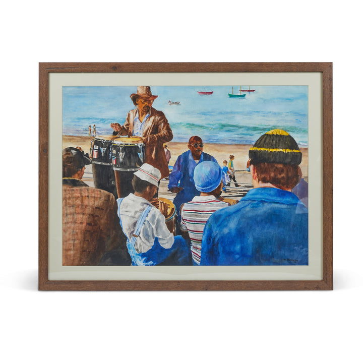 Original Acrylic Painting of Beach Scene, c 1970's by Artist Pat Berger