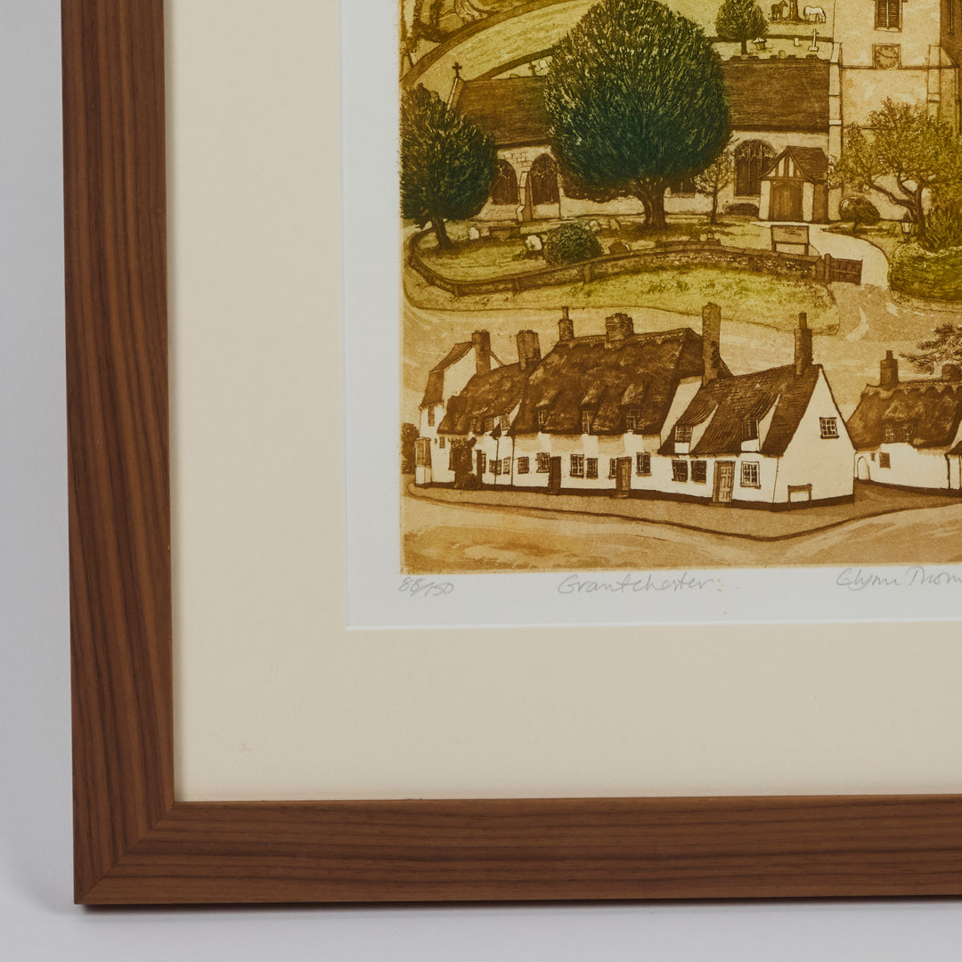 Vintage Hand Colored Lithograph of European Village Life, Newly Framed