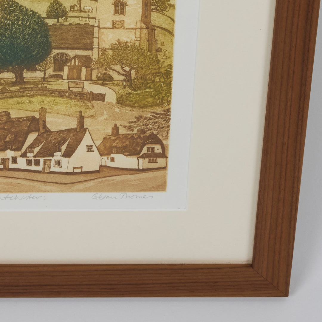 Vintage Hand Colored Lithograph of European Village Life, Newly Framed