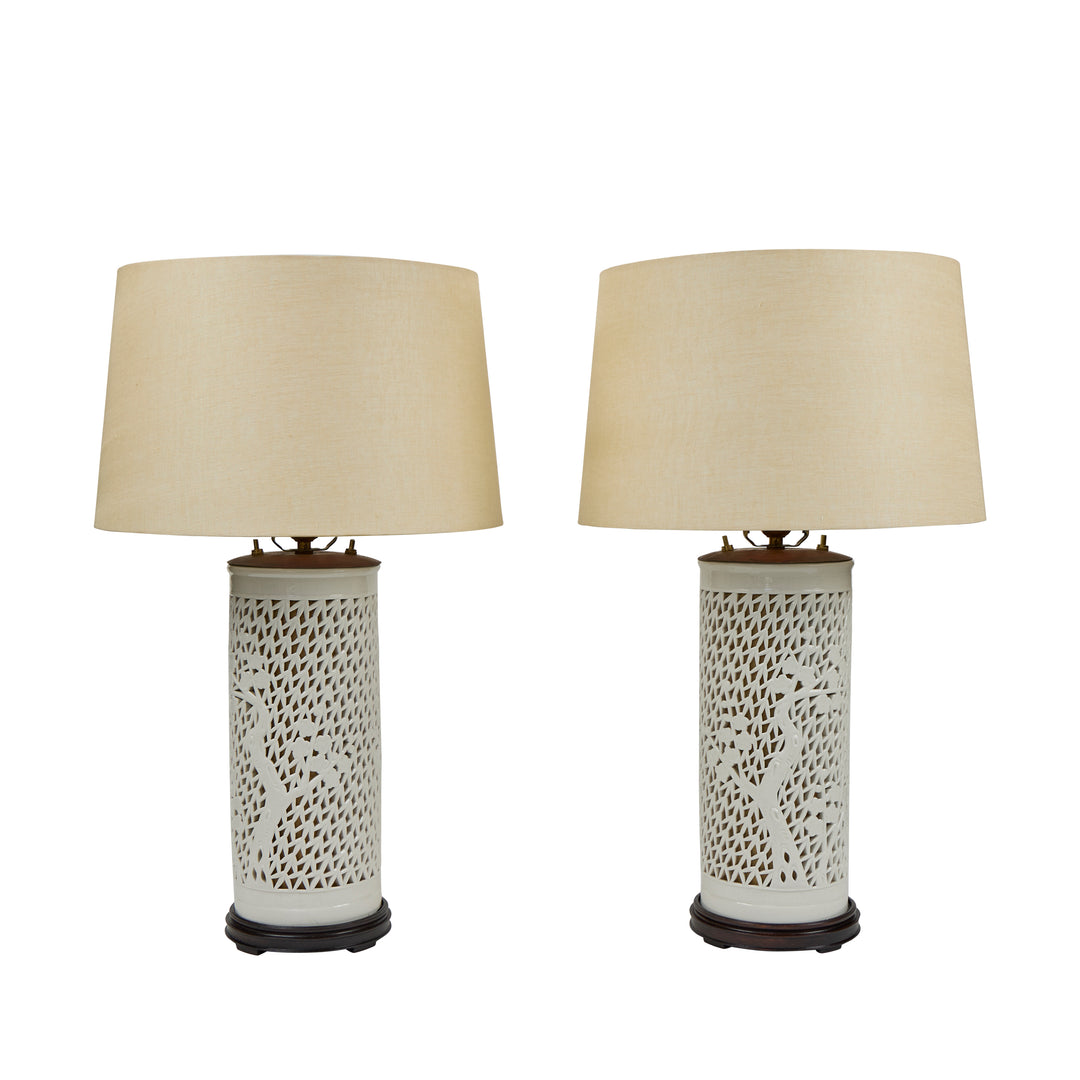 Vintage Ceramic Lattice Table Lamps | Pair