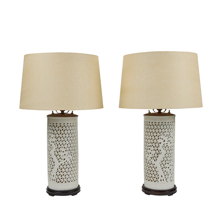 Vintage Ceramic Lattice Table Lamps | Pair