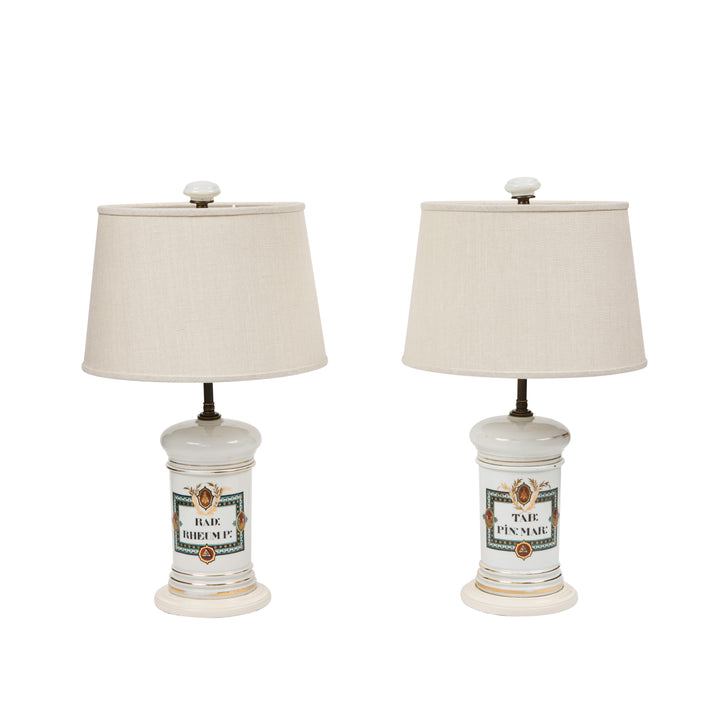 19th c French Antique Porcelain Apothecary Jar Lamps | Pair