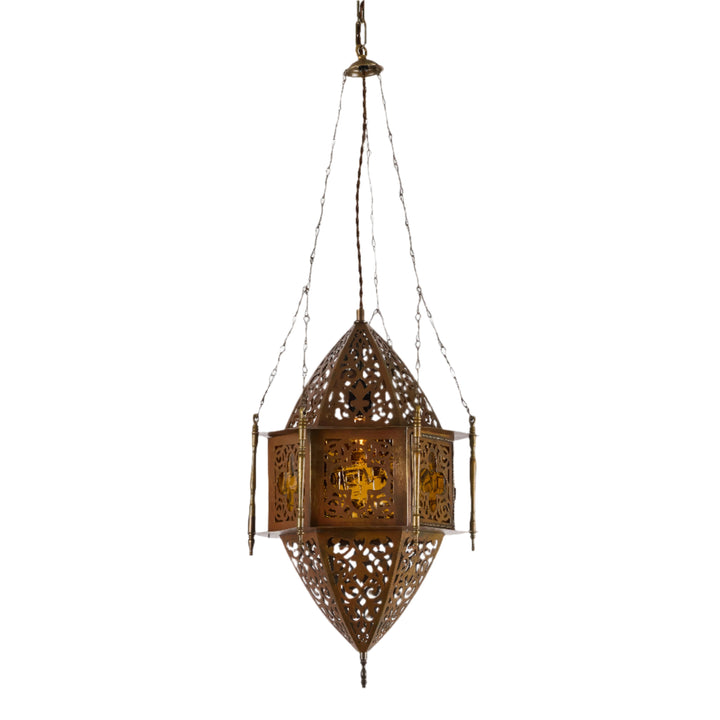 Vintage Moroccan Lantern w/ Amber Glass Panels