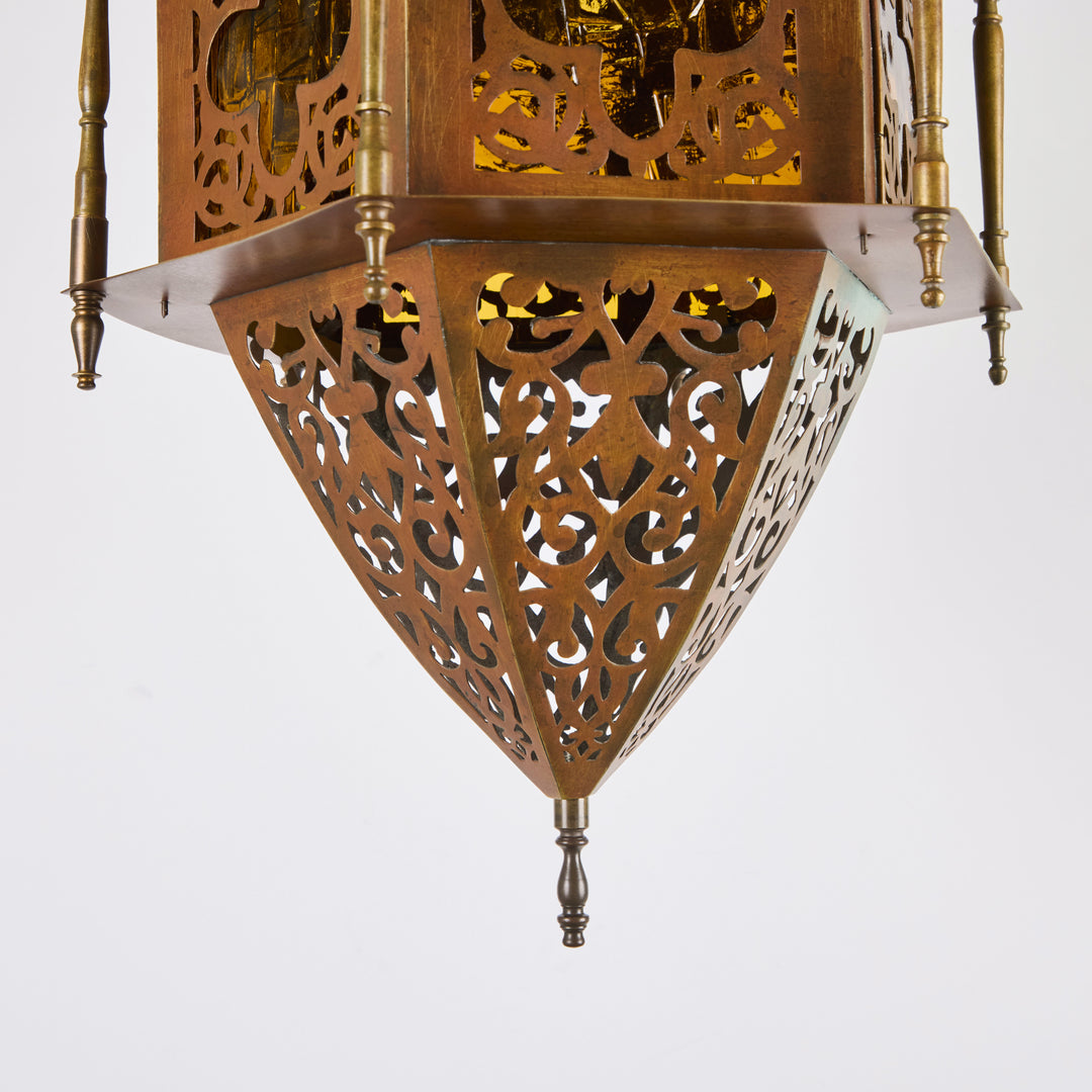 Vintage Moroccan Lantern w/ Amber Glass Panels