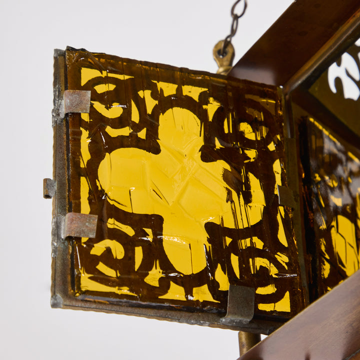 Vintage Moroccan Lantern w/ Amber Glass Panels