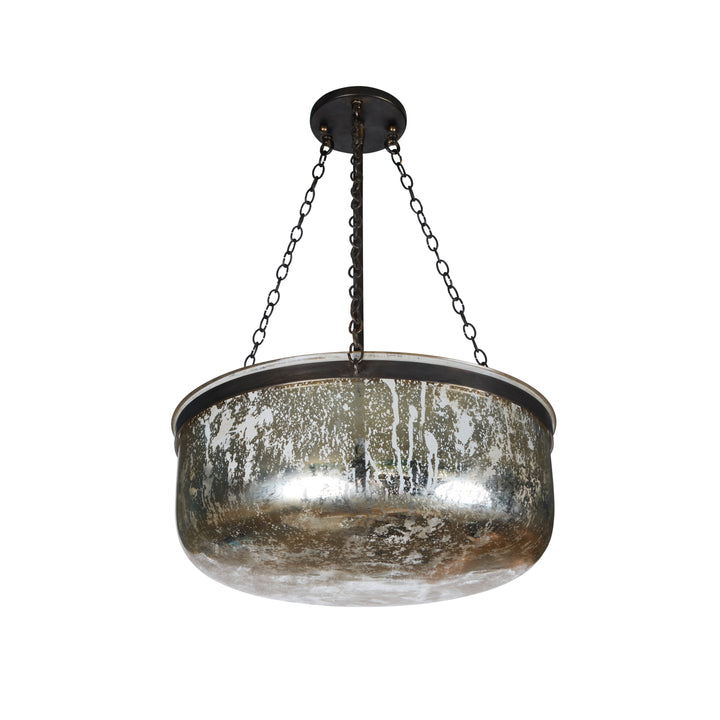 Custom Hanging Pendant Light w/ Antiqued Mercury Glass Bowl + Oil Rubbed Bronze Frame