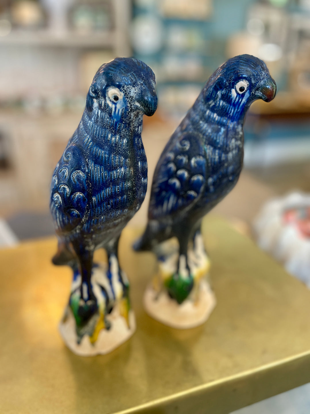 Jingdezhen Hand-Painted Porcelain Parrots, Pair | Navy