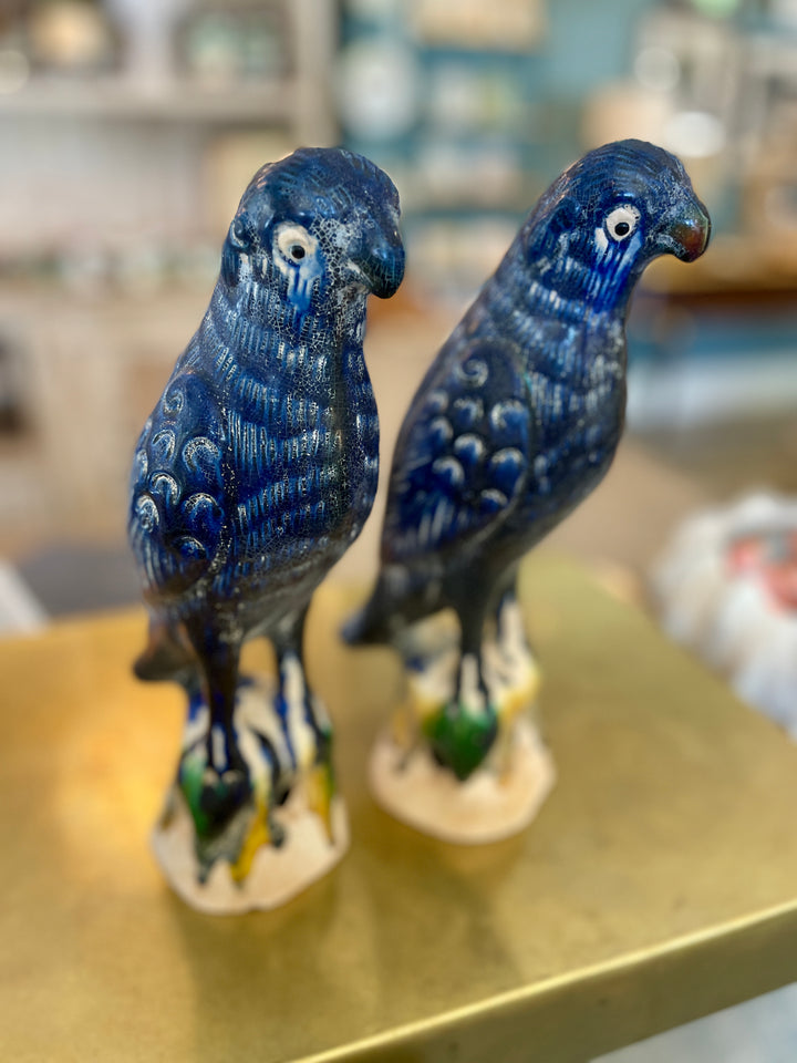 Jingdezhen Hand-Painted Porcelain Parrots, Pair | Navy