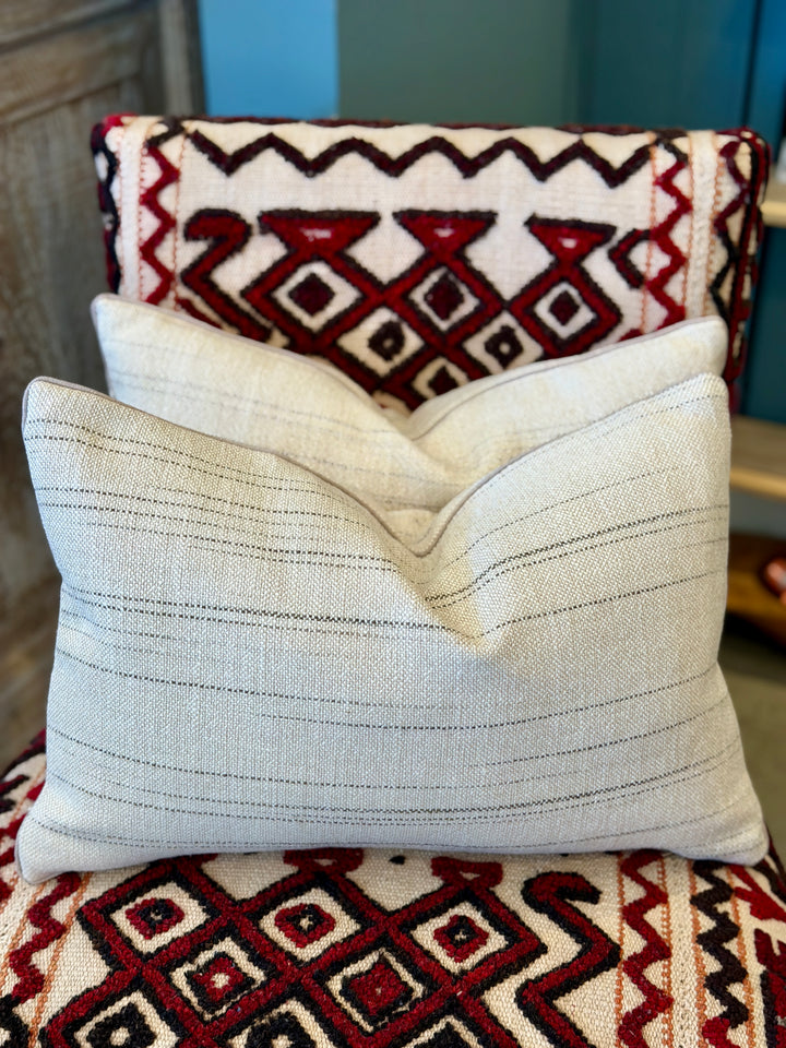 Custom 12" x 18" Pillow in a Cotton-Blend Flax + Grey Fabric w/ Random Lines