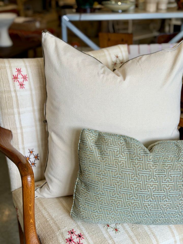 Valerie Barkowski 21" x 21" Cotton Pillow w/ Hand Knotted Accents, Morocco | Olive