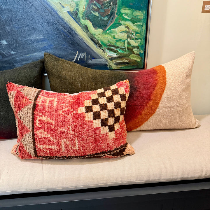 Custom 34" x 18" Pillow made from Homespun Wool Dip Dyed Fabric, Morocco | Orange