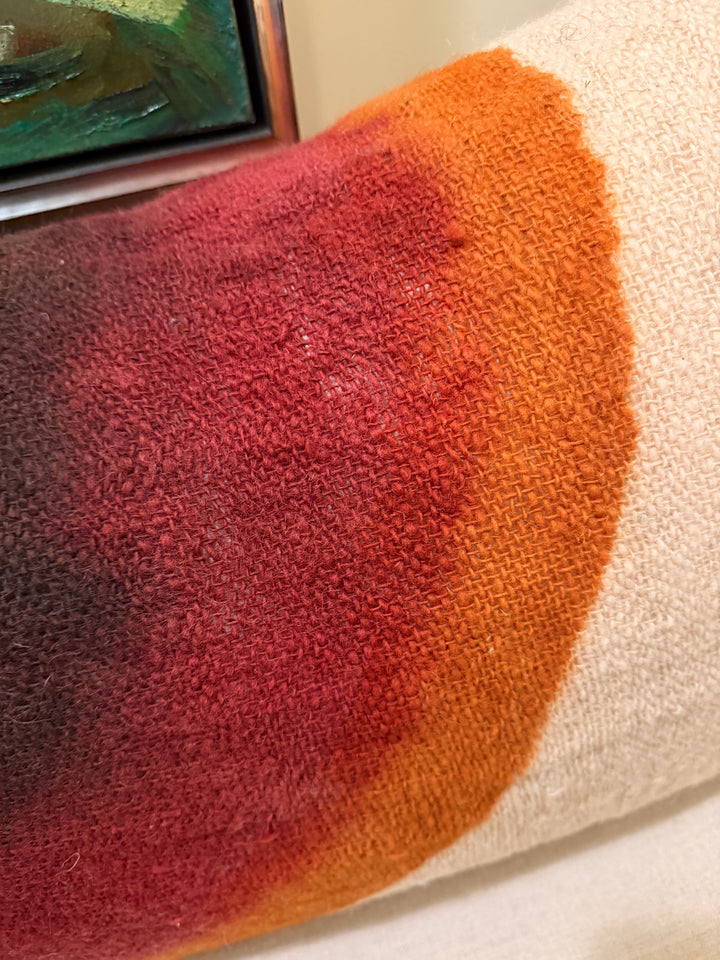 Custom 34" x 18" Pillow made from Homespun Wool Dip Dyed Fabric, Morocco | Orange