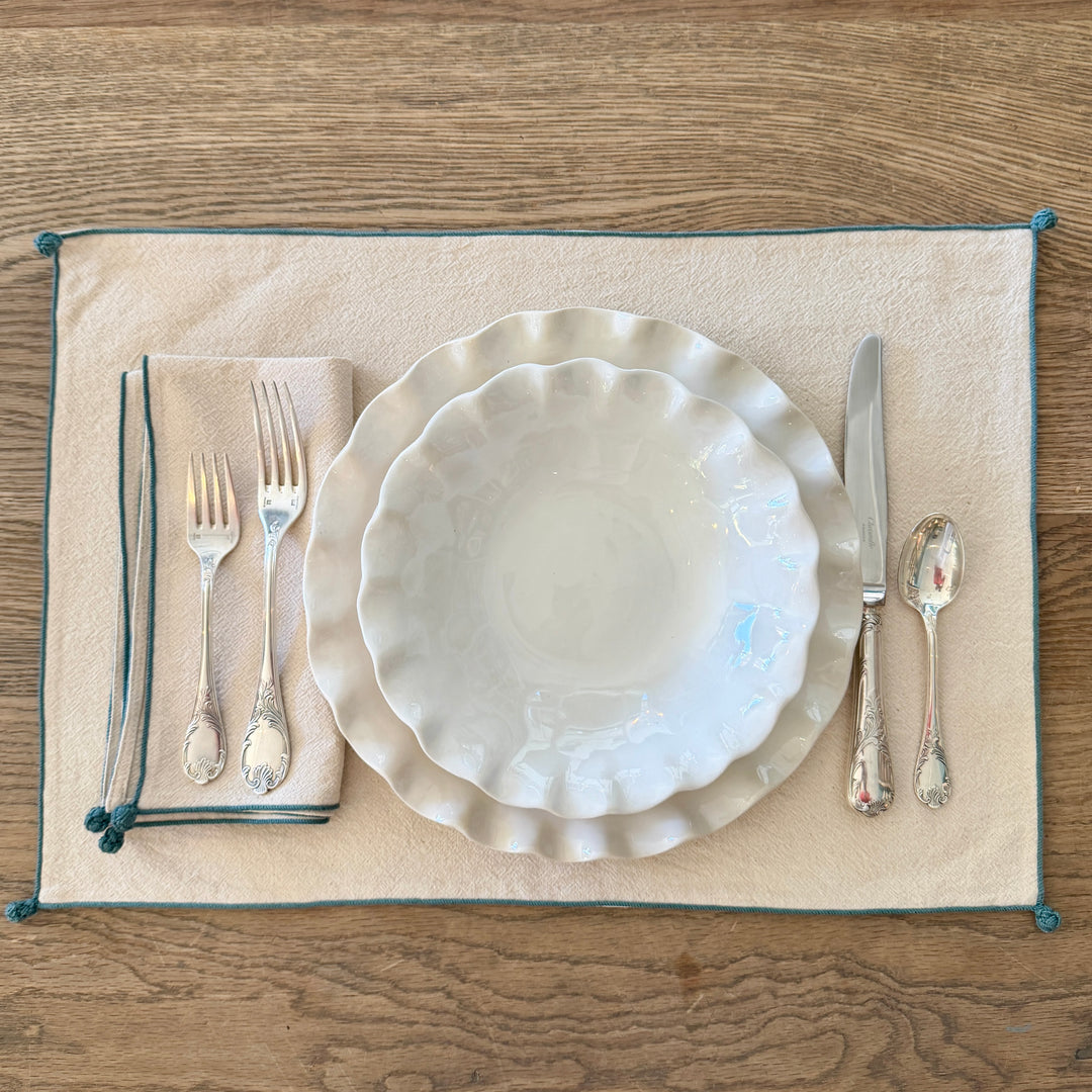 Valerie Barkowski Cotton Placemat w/ Hand Knotted Accents, Morocco | French Blue
