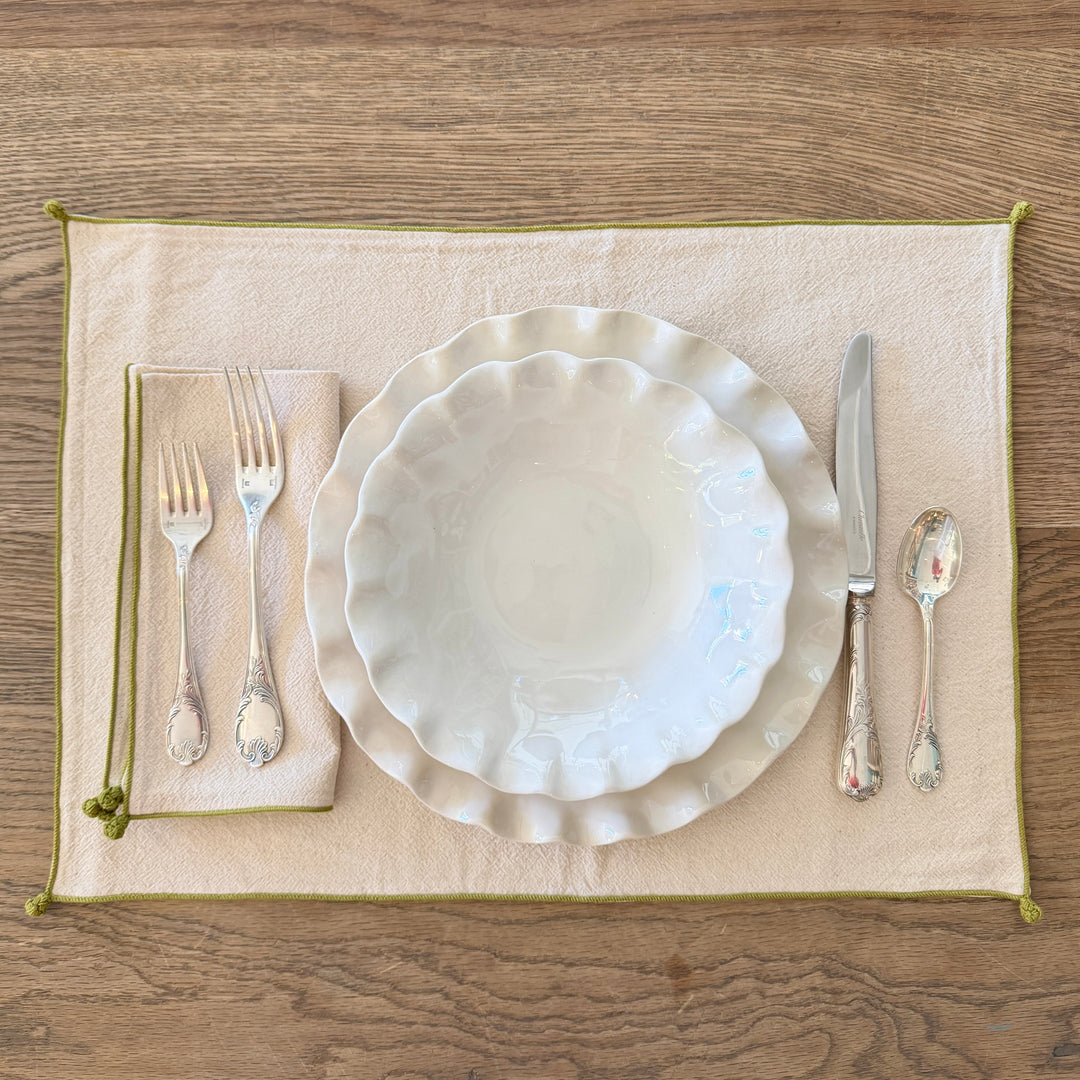 Valerie Barkowski Cotton Placemat w/ Hand Knotted Accents, Morocco | Wasabi