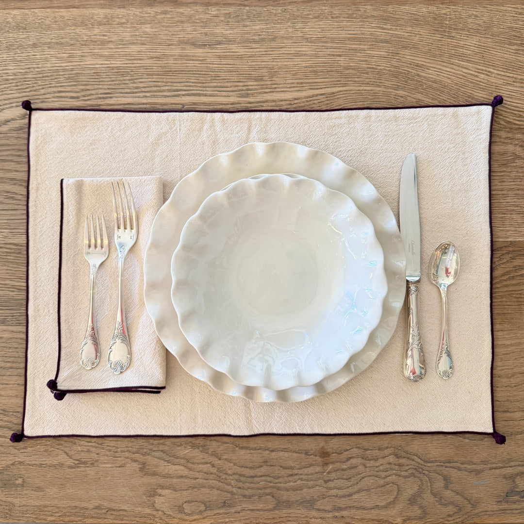 Valerie Barkowski Cotton Placemat w/ Hand Knotted Accents, Morocco | Wine