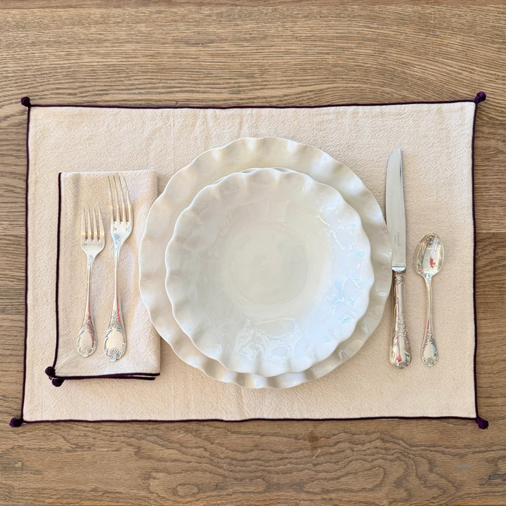 Valerie Barkowski Cotton Placemat w/ Hand Knotted Accents, Morocco | Wine