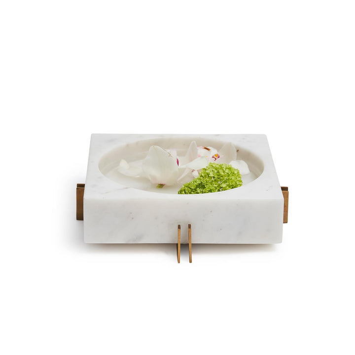 Square White Marble Tray with Gold Stand