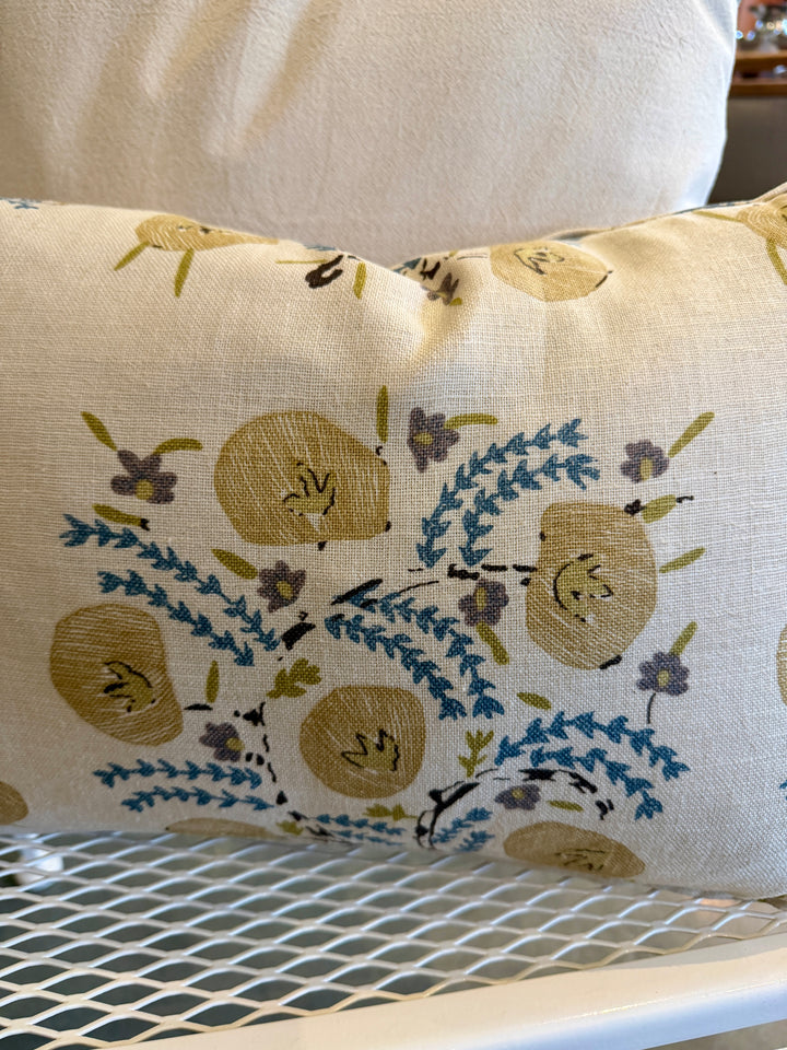 Custom 12" x 18" Pillow in a Penny Morrison Hand Block Printed Linen, England