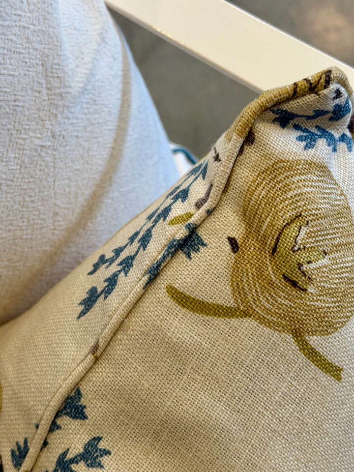 Custom 12" x 18" Pillow in a Penny Morrison Hand Block Printed Linen, England