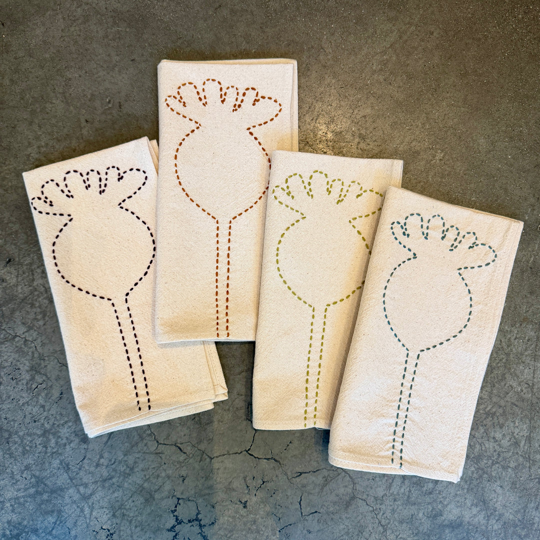 Valerie Barkowski Cotton Napkin w/ Hand-Stitched Poppy, Morocco | Toffee